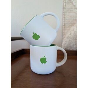 RARE Apple Computer Logo Mug Set of 2 White Green Matte Ceramic Tech Collectible